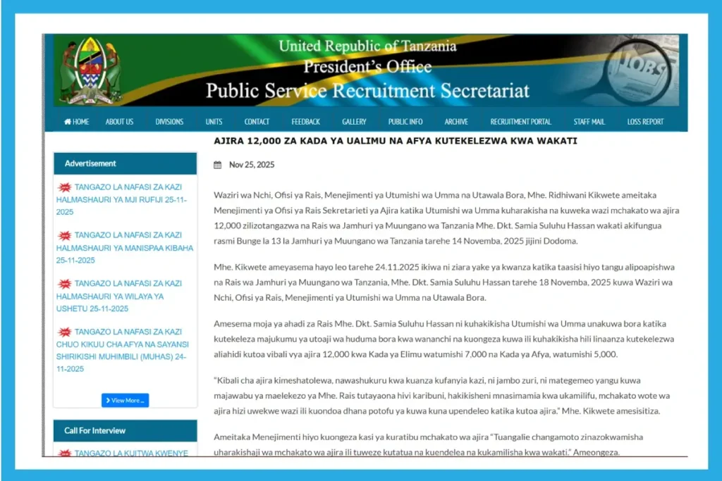 Waziri Ridhiwani Kikwete Aagiza Kuharakishwa kwa Mchakato wa Ajira 12,000 za Kada ya Elimu na Afya – November 2025